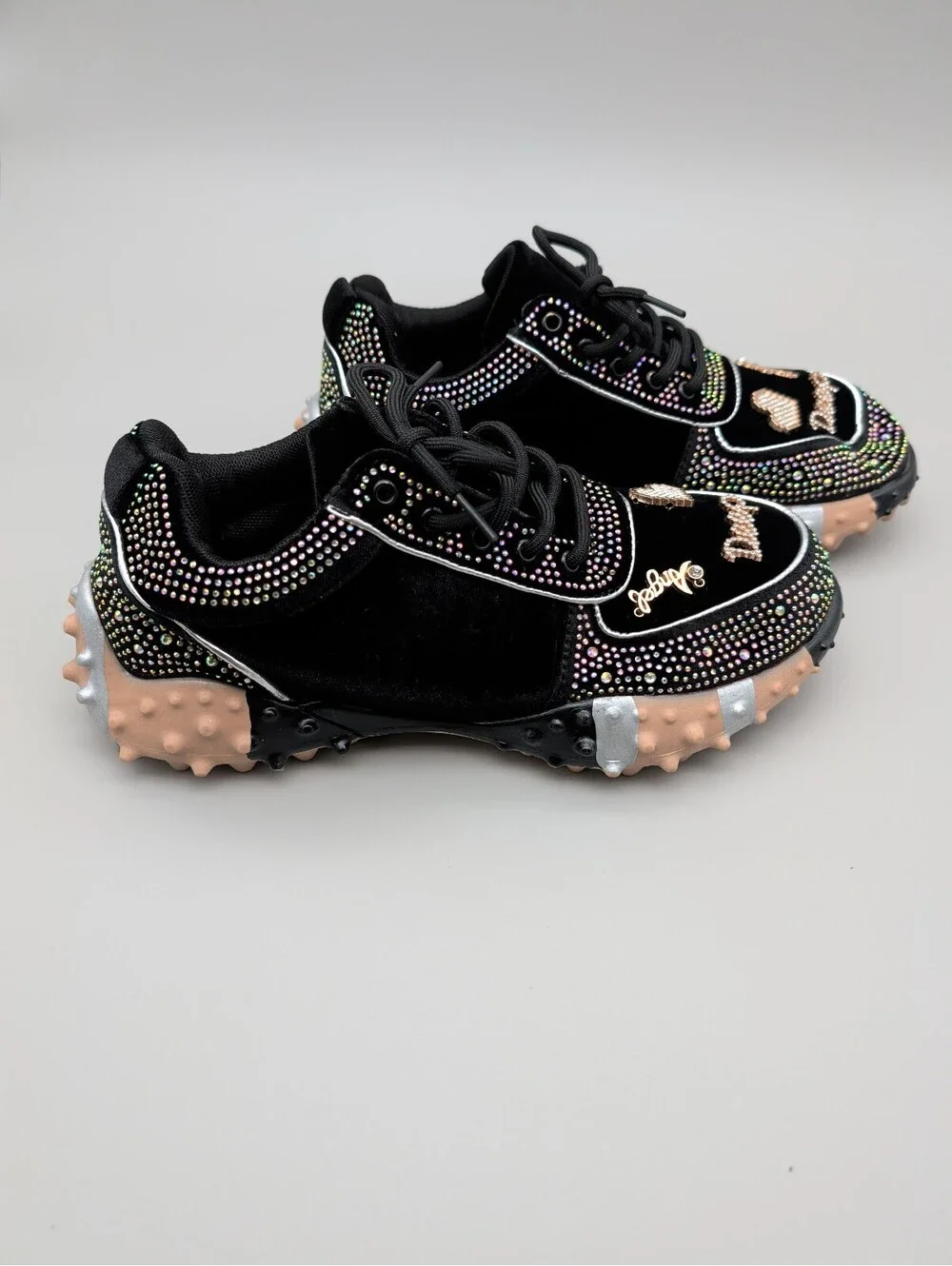 Black Embellished Fashion Sneakers with Chunky Studded Soles EU42 US10.5